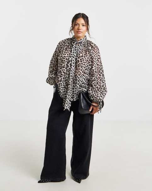 Simply Be Leopard Blouse With Pussybow Neck