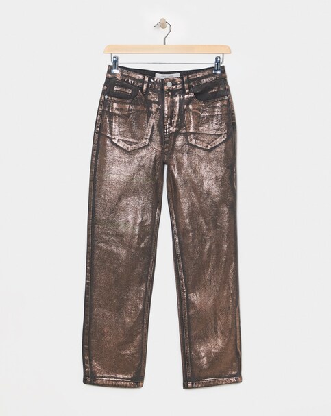 Copper Metallic Straight Leg Jeans