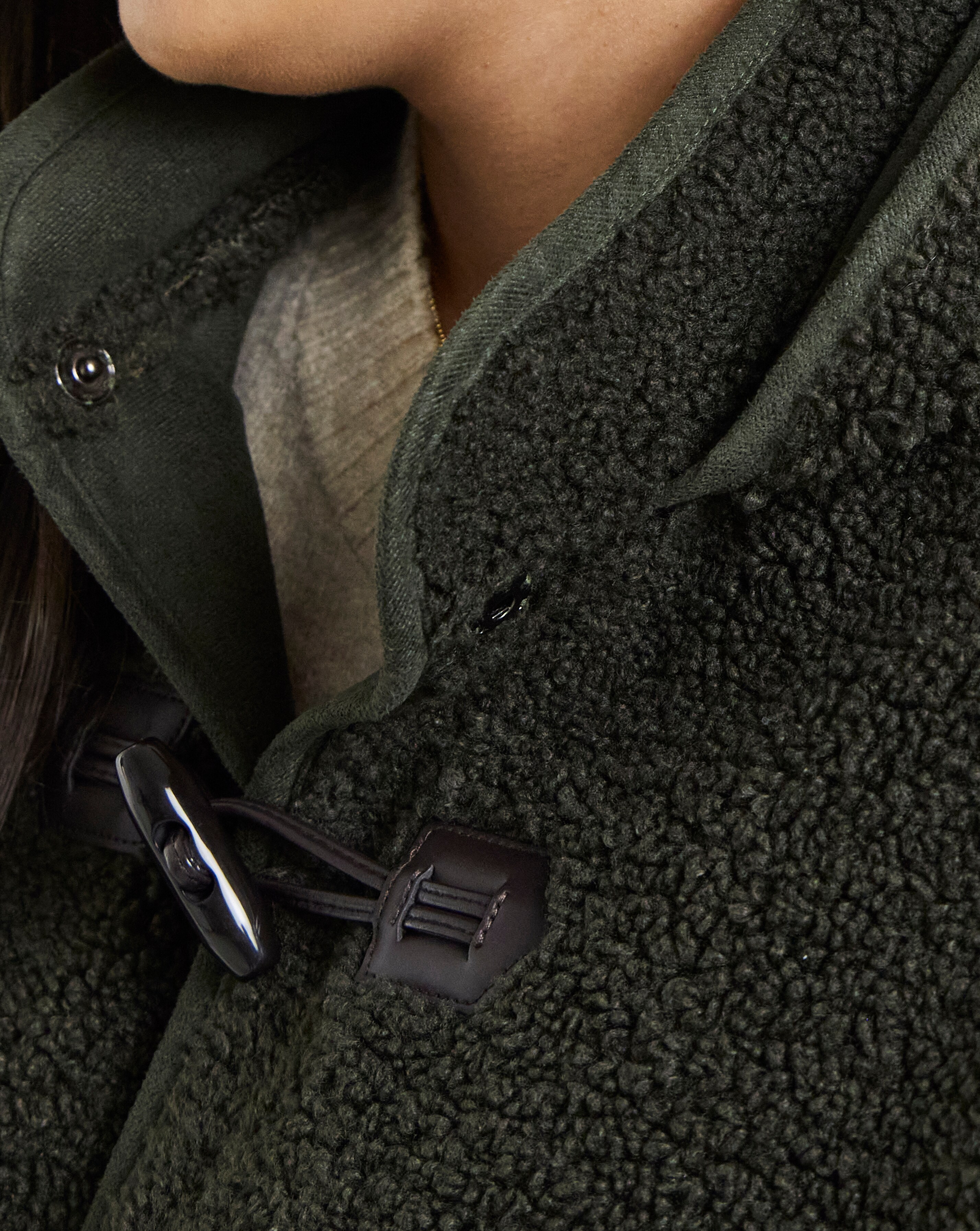 Moss Green Hooded Plush Teddy Duffel Coat Fashion World