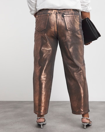 Copper Metallic Barrel Leg Jeans