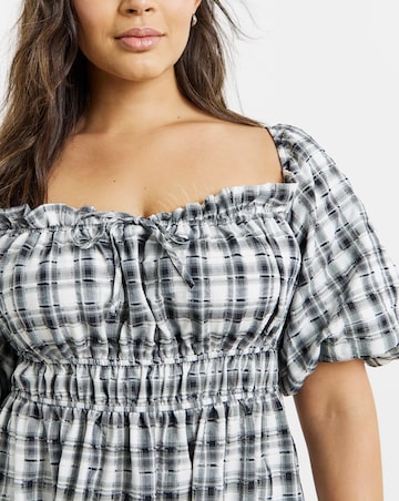 Simply Be Mono Check Midi Dress With Shirred Bodice