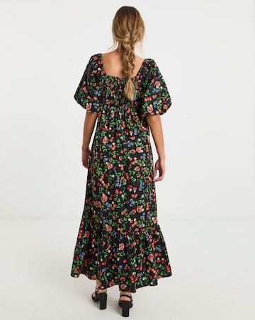 Simply Be Fruit Print Square Neck Cotton Poplin Maxi Dress