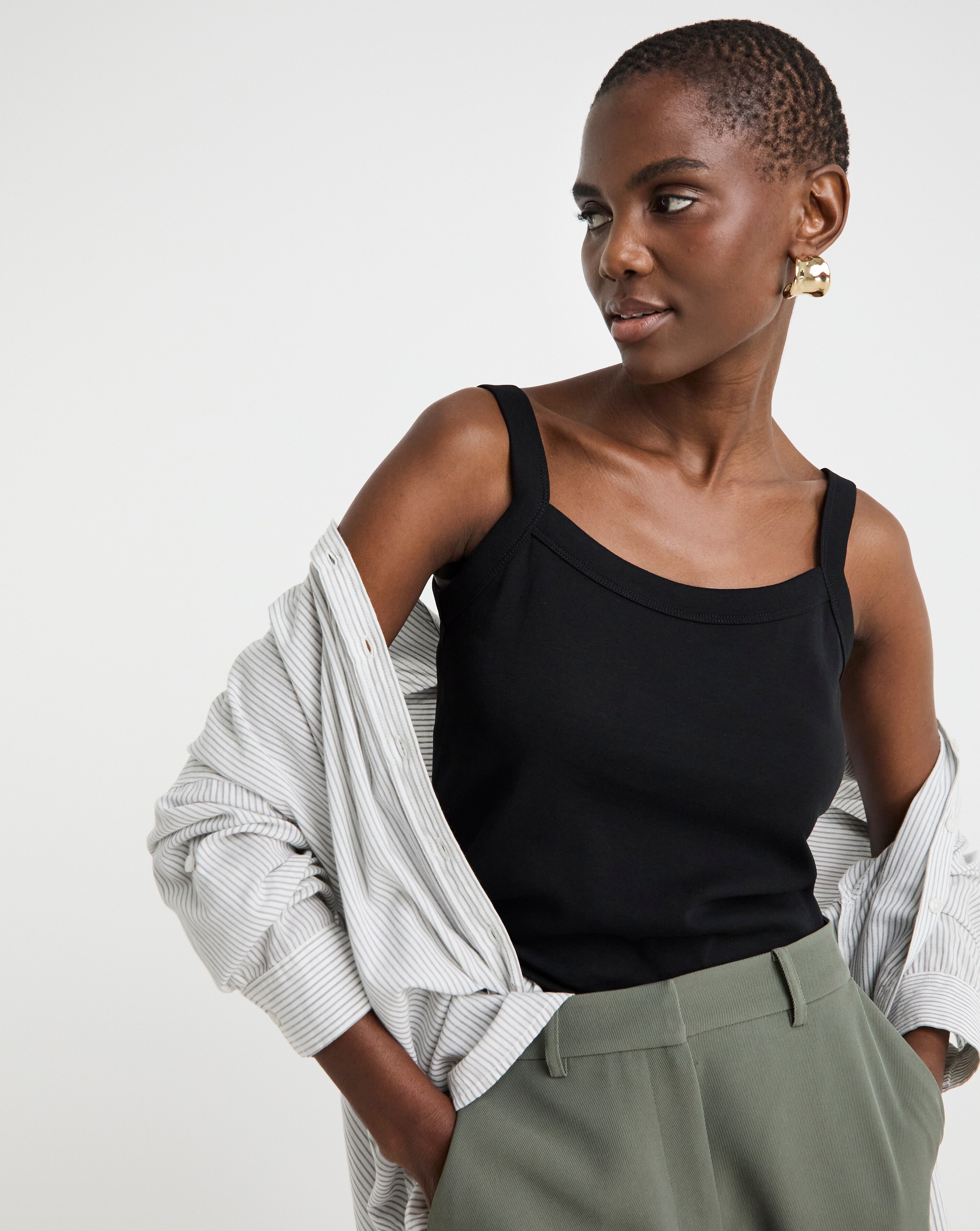 Pure Cotton Black Thick Strap Cami Vest