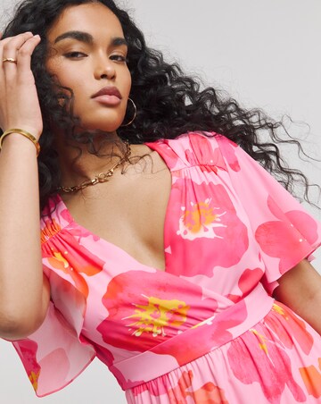 Twisted Wunder Pink Flower Chiffon Frill Hem Maxi Dress