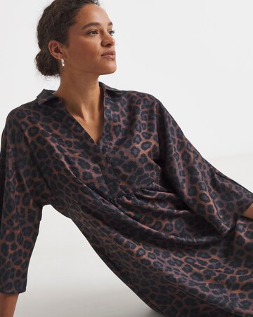 Collarless Placket 3/4 Sleeve Smock Dress