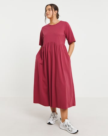 Rose Jersey Smock Midi Dress With Pockets