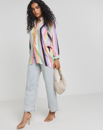 Twisted Wunder Candy Stripe Tie Cuff Oversized Shirt
