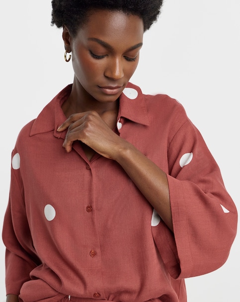 Rust Spot Linen Mix Half Sleeve Shirt