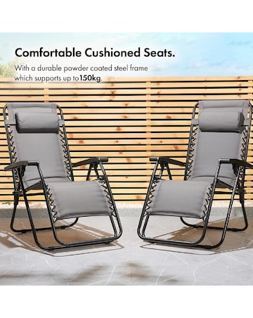 VonHaus Verona Grey Padded Zero Gravity Reclining Garden Chairs - Set of 2