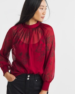 High Neck Chiffon Long Sleeve Blouse