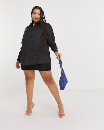 Black Relaxed Fit Satin Long Sleeve Shirt