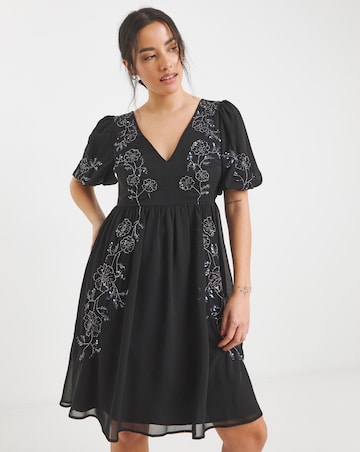Maya Deluxe Blouson Embellished Mini Dress