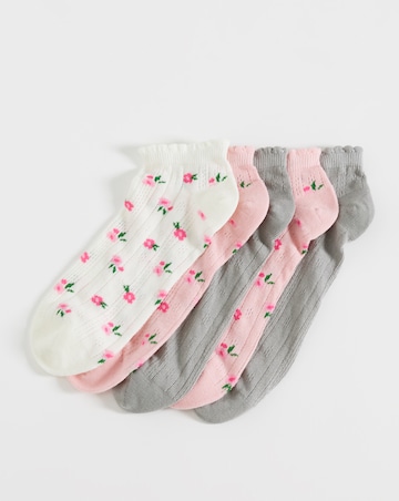 Pretty Secrets (5 Pair Pack) Pointelle Trainer Socks (Wide Fit) Pink Floral