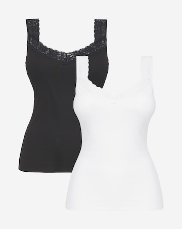 Pretty Secrets (2 Pack) Lace Trim Vests White/Black