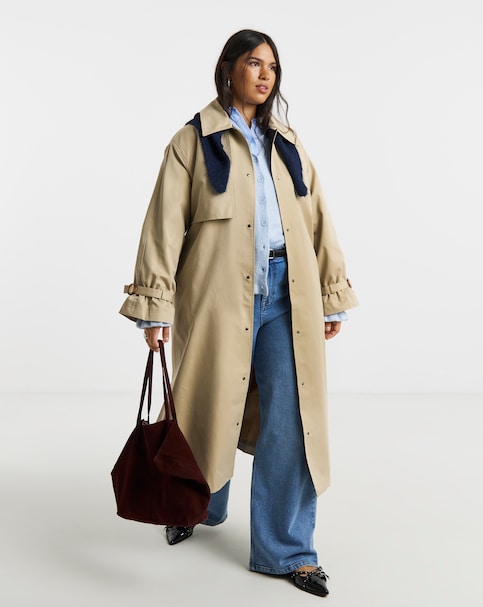 Simply Be Stone Premium Maxi Trench Coat