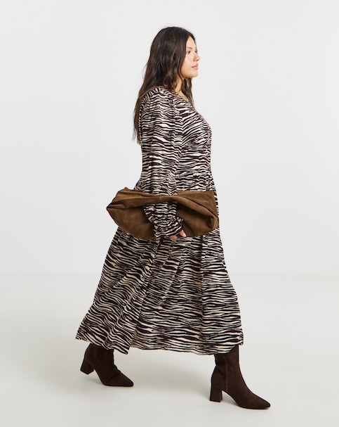 Zebra Print Viscose Pocket Midi Dress