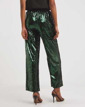Green Pull On Sequin Straight Leg Trouser