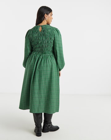 Simply Be Shirred Check Midi Dress