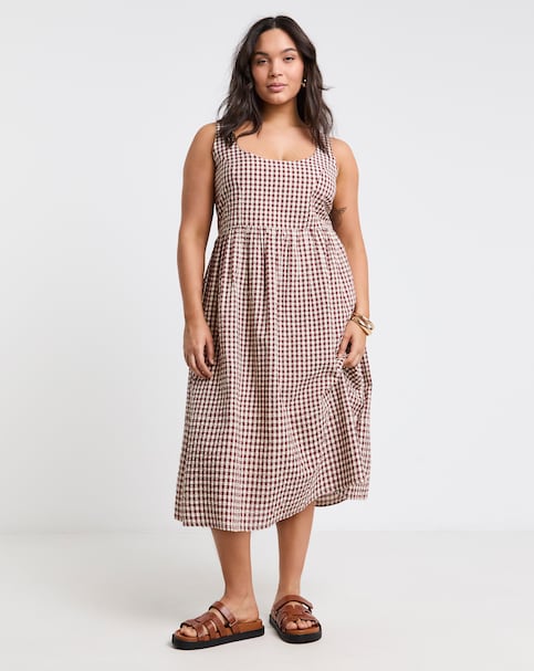 Simply Be Chocolate/Ecru Gingham Apron Dress