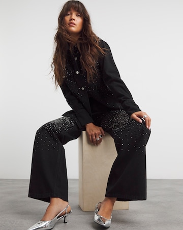 Black Embellished Wide Leg Jeans