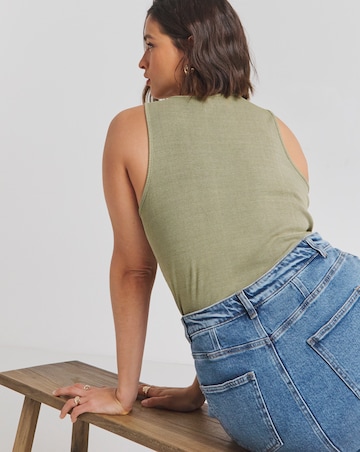 Simply Be Khaki Acid Wash Ribbed Bodysuit