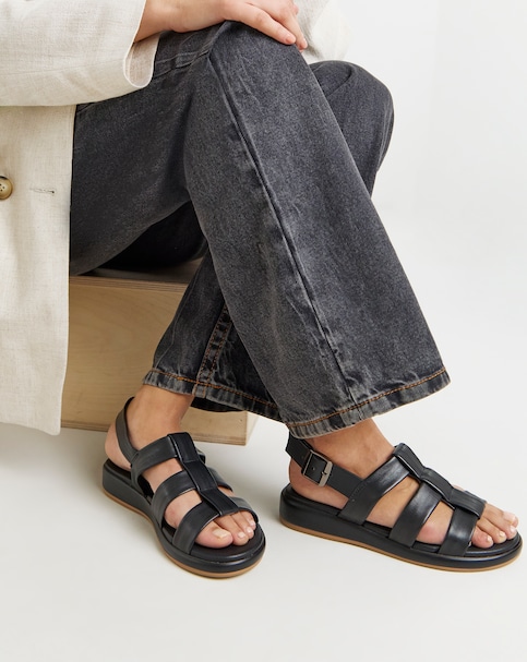 Estrella Leather Tubular Fisherman Sandals - Wide Fit (E)