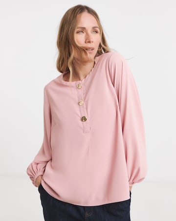 Button Detail Volume Sleeve Blouse