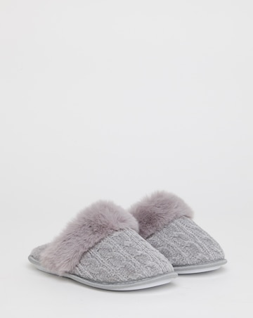 Dana Faux Fur Trim Mule Slippers - Extra Wide Fit (EEE)