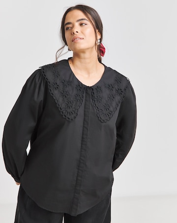 Simply Be Black Broderie Collared Blouse