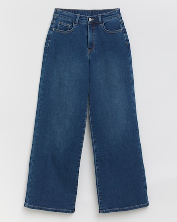 Mid Wash Cosy Feel Soft Stretch Wide Leg Jeans