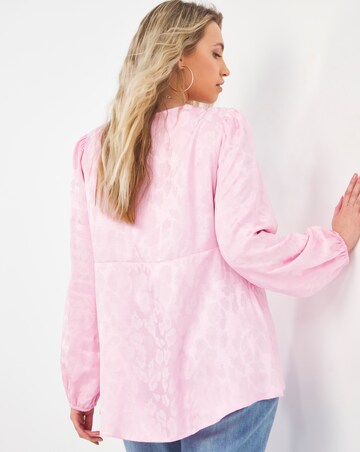 Pink Jacquard Long Sleeve Dipped Back Blouse