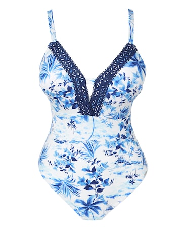 Figleaves Lisbon Palm Print Plunge Swimsuit