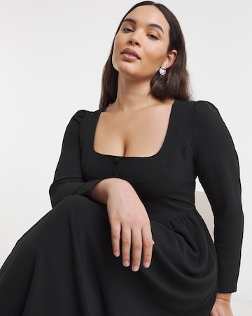 Black Historic Detail Crepe Midi Dress