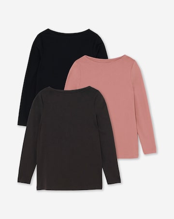 Simply Be Black, Chocolate & Rose 3 Pack Slash Neck Tops
