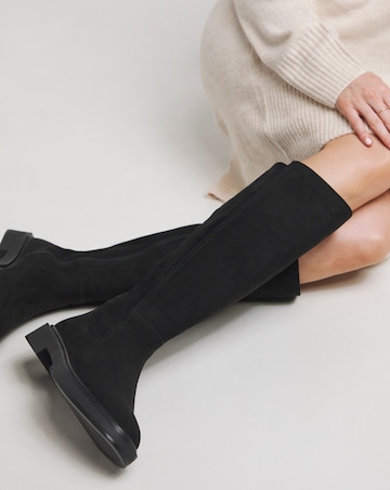 Perry Stretch Back Flat Knee High Boots - Extra Wide Fit (EEE) & Curvy Plus Calf