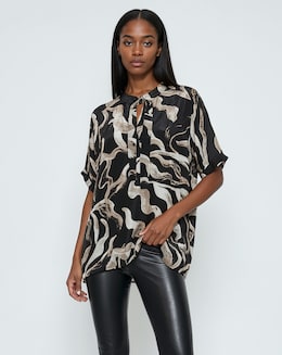 Religion Swirl Tie Neck Blouse
