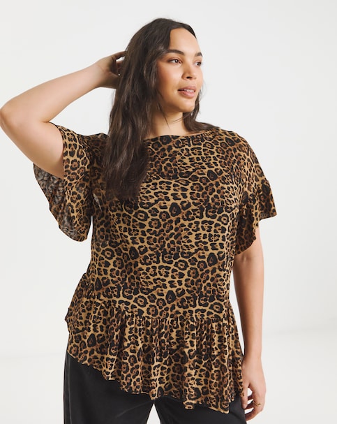 Simply Be Leopard Print Asymetric Top