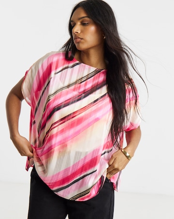 Joanna Hope Pink Stripe Asymetric Blouse