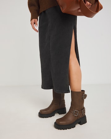 Stevie Multi Buckle Chunky Ankle Biker Boots - Extra Wide Fit (EEE)