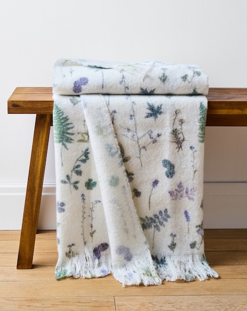 Pressed Leaf Printed Faux Mohair Throw