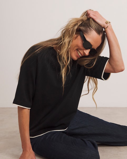 Anthology Contrast Trim Short Sleeve Boxy Jumper