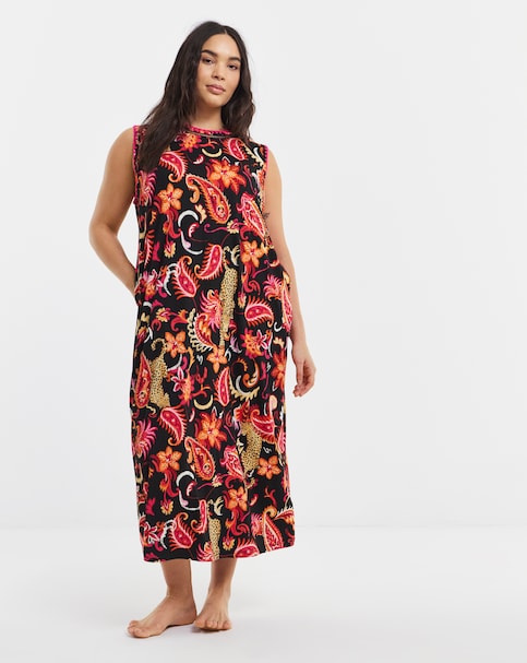 Figleaves Blanket Stitch Maxi Nightie Leopard Print