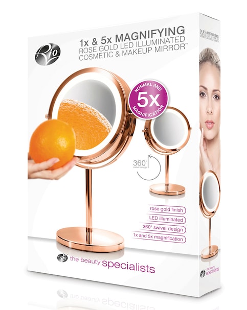 Rio Rose Gold LED Illuminated 1x & 5x Magnification Cosmetic Mirror