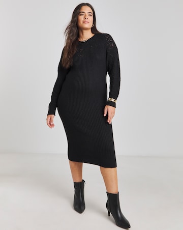 Simply Be Black Pointelle Rib Knitted Dress