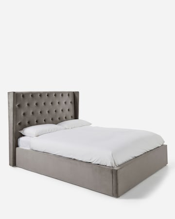 Allegra Winged Velvet Ottoman Bed with 3 Layer Memory Foam Hybrid Mattress