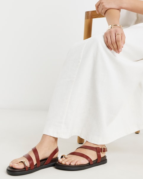 Carlota Leather Toe Hardware Footbed Sandals - Wide Fit (E)