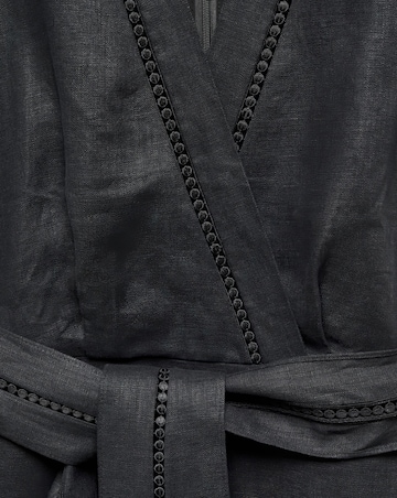 Mango Pure Linen Bow Tie V Neck Midi Dress