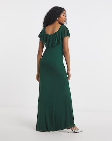 Flounce London Green Ruched Mesh Maxi Dress
