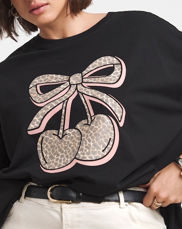 Simply Be Black Leopard Cherries T-Shirt
