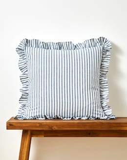 Sylvia Ruffled Stripe Cushion - Blue